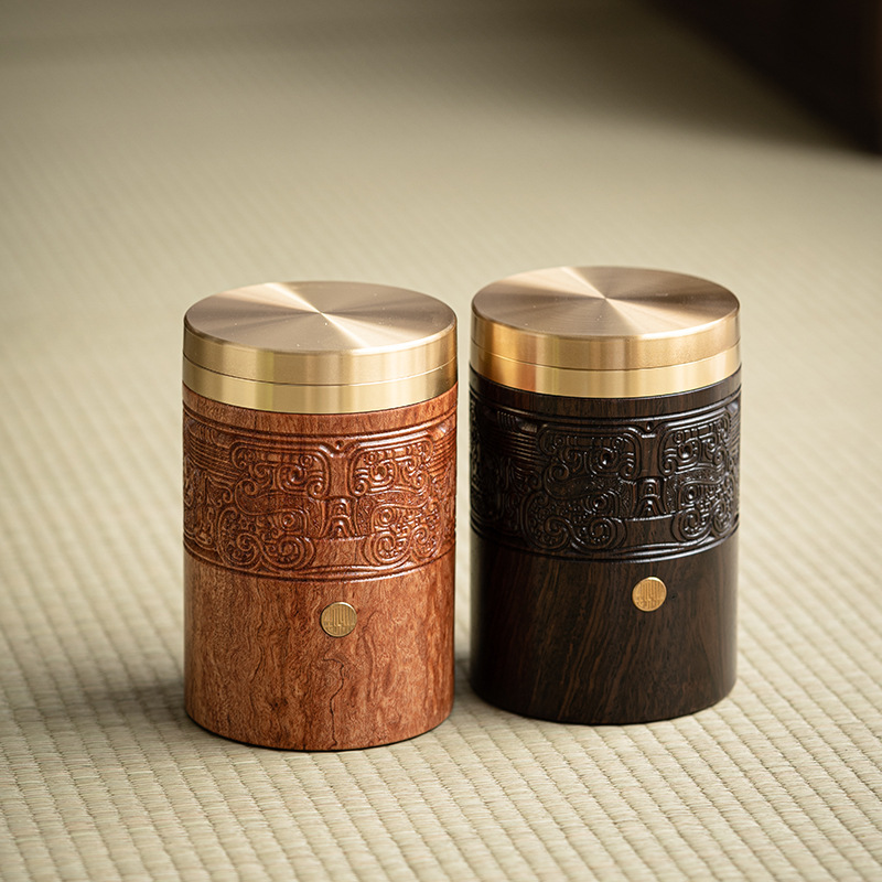 Hộp đựng trà gỗ Đàn hương đen, hộp đựng bằng Titan lót gia dụng, Hộp đựng trà du lịch tiện dụng, nắp đồng, hộp đựng trà cỡ nhỏ