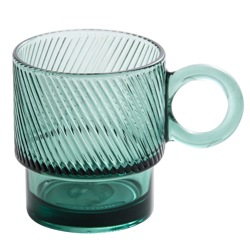 Cốc thủy tinh màu xanh đậm cốc uống nước dung tích lớn gia dụng cho bé gái có giá trị cao có tay cầm gấp cốc uống cà phê