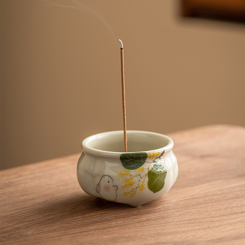 Lư hương ba chân măng xanh ngọc gia dụng Bộ trà Thiền kiểu Trung Quốc Lư hương gốm sứ phụ kiện trà đạo