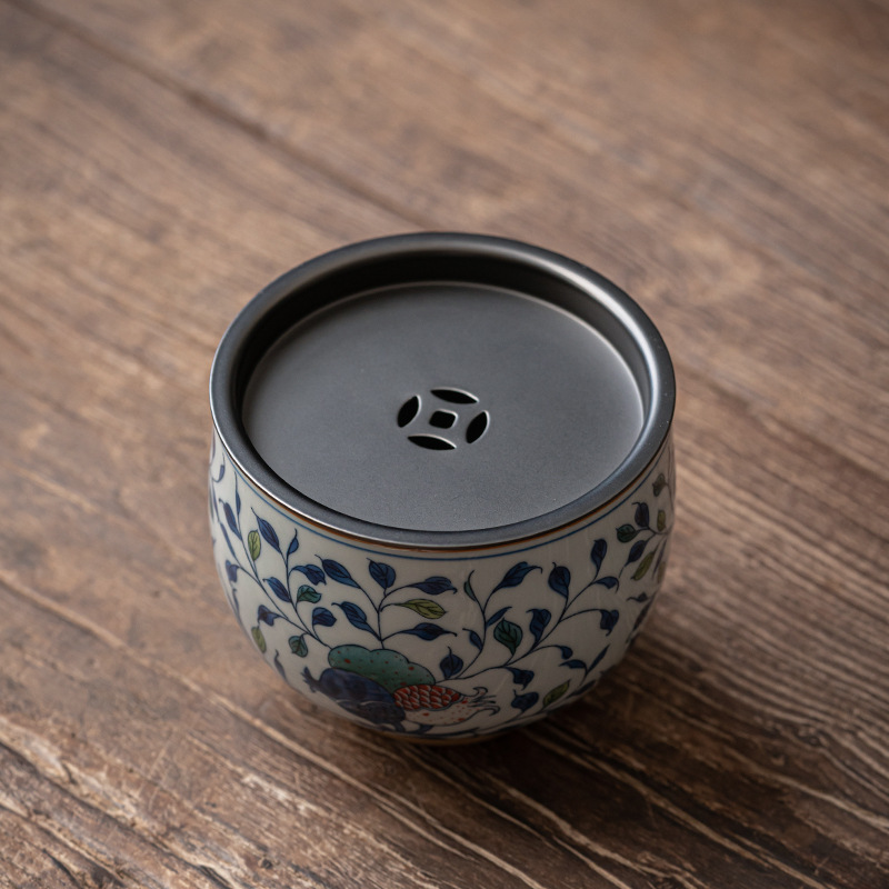 Phụ kiện bộ trà gốm sứ cao cấp cỡ nhỏ màu xanh và trắng rửa chén có nắp dùng trong gia đình