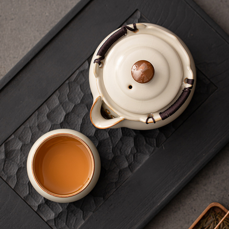 Bộ dụng cụ pha trà Ru Kiln mẫu mới 2024 bộ bát nắp cao cấp sang trọng nhẹ gia dụng ấm cầm tay cốc trà Kung Fu bộ pha trà