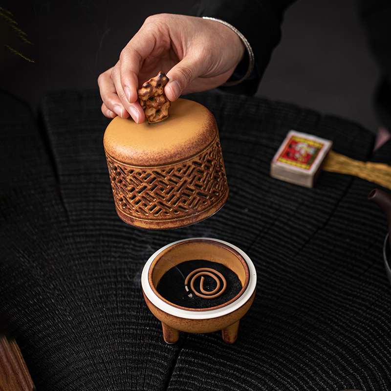 Đĩa hương trầm tĩnh, lư hương, bàn trà, lư hương, lư hương Trầm Hương ba chân kiểu Trung Quốc, đồ trang trí nhà Thiền