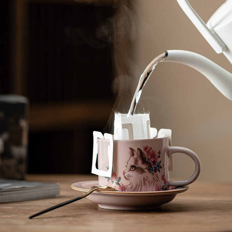 Cốc cà phê mèo hoa lò Fenru cốc trà chiều bộ cốc và đĩa có thể nuôi gốm sứ gia dụng văn phòng cốc trà cà phê cốc mug