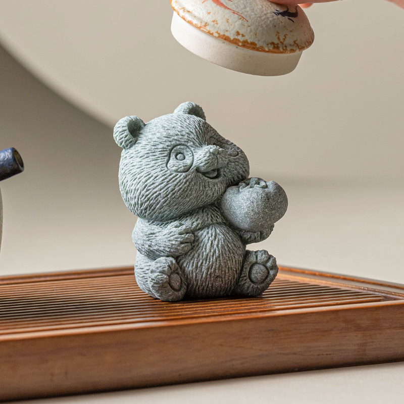 Đồ trang trí nhỏ sáng tạo gấu trúc bằng đá sa thạch xanh, đồ trang trí bàn trà gia đình thời thượng quốc gia, đồ trang trí cảnh quan bể cá