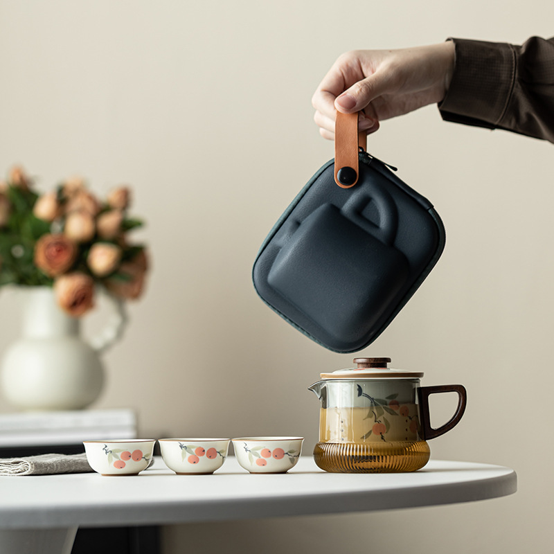 Bộ trà du lịch Youxiang cốc phục vụ khách nhanh gốm sứ ngoài trời gia dụng Bộ trà kungfu di động một bình ba cốc