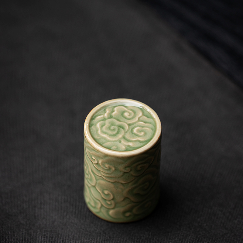 Nắp ấm bằng đất sét màu tím cổ điển, nắp ấm, nắp sứ, nắp bát, phụ kiện trà đạo, nắp ấm bằng sắt, men ngọc