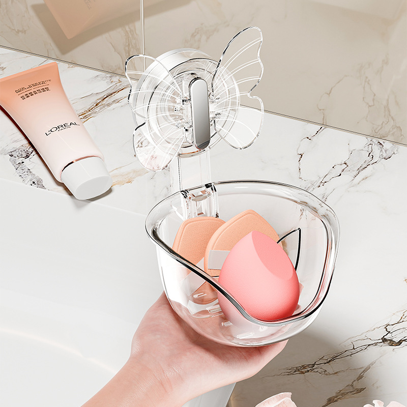 Hộp đựng bông phấn mút bướm không cần đục lỗ, đệm hơi làm đẹp, hộp thoát nước, Giá để đồ treo tường