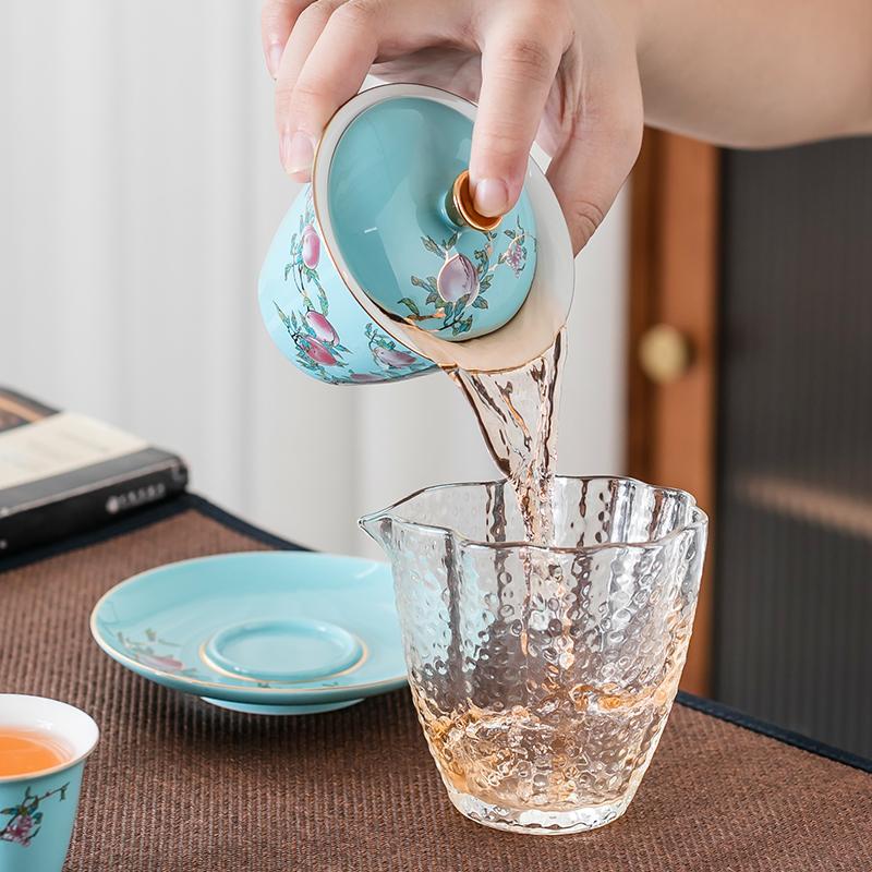 Fushou Jiutao Sancai Gaiwan Đơn Cốc Gốm Sứ Gia Đình Bát Trà Trà Tách Nước Cầm Tay Nồi Cao Cấp Kung Fu Quà Tặng