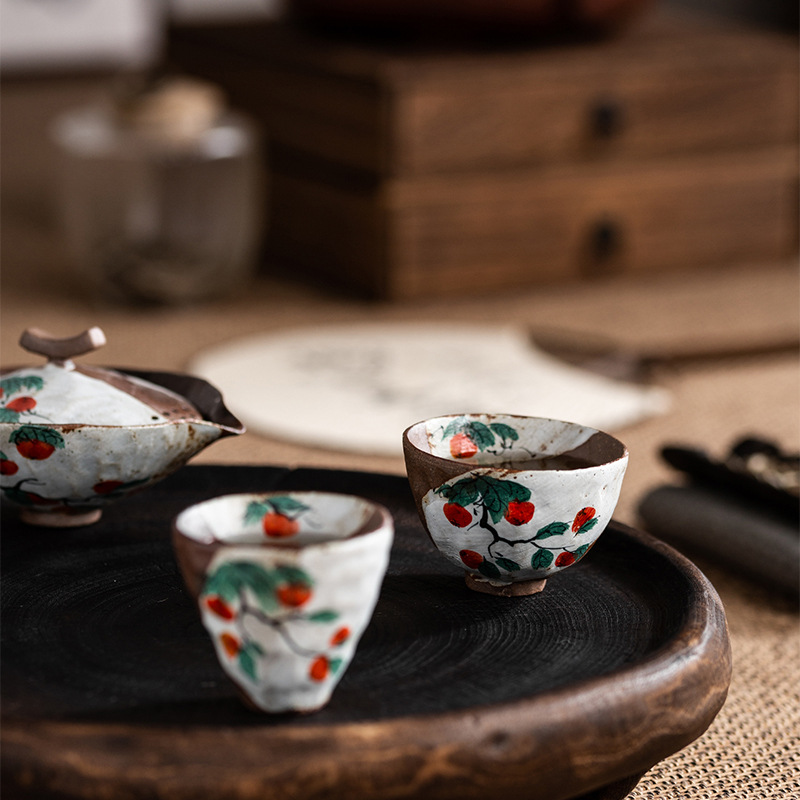Tách trà gốm thô gốm sứ chủ đề hồng vẽ tay, cốc chủ, bát trà, cốc đơn.