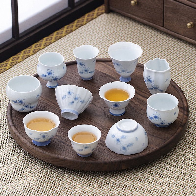 Cốc trà gốm sứ hoa sen xanh vẽ tay màu tráng men cốc trà Pu'er gia dụng Juxiang cốc chủ sở hữu bộ trà Kung Fu cốc đơn