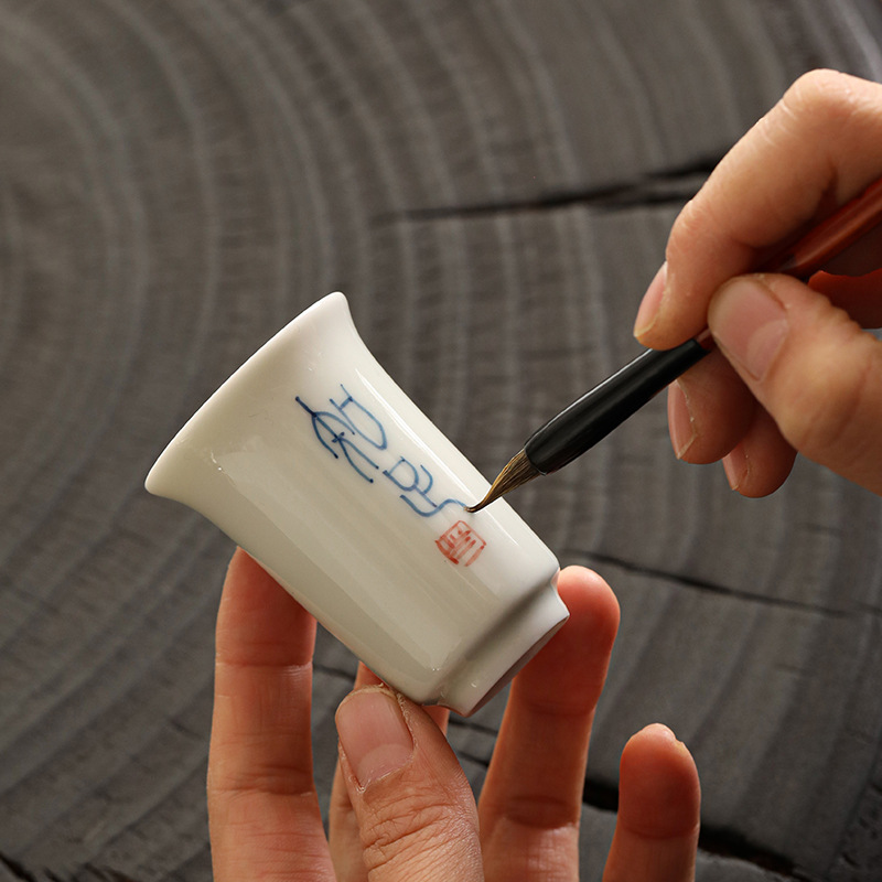 Cốc chủ sứ thư pháp VIẾT tay màu xanh và trắng tráng men cổ điển cốc đơn cốc hương thơm cốc trà Bộ trà Kung Fu cốc trà