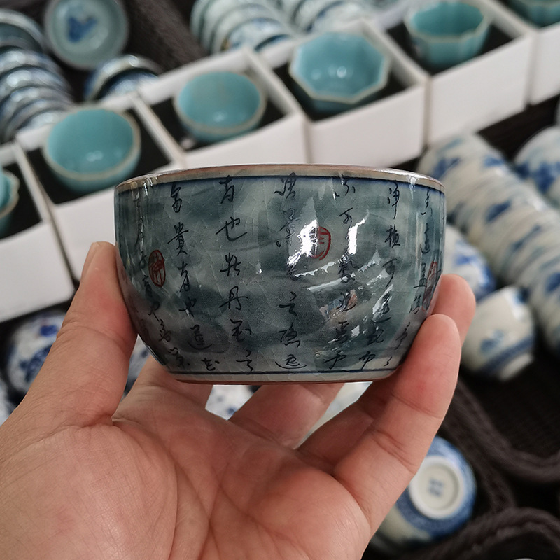 Cổ giả gốm chủ cốc Cảnh Đức Trấn gốm sứ màu xanh và trắng ép tay cốc nam đặc biệt cốc trà cao cấp cốc trà