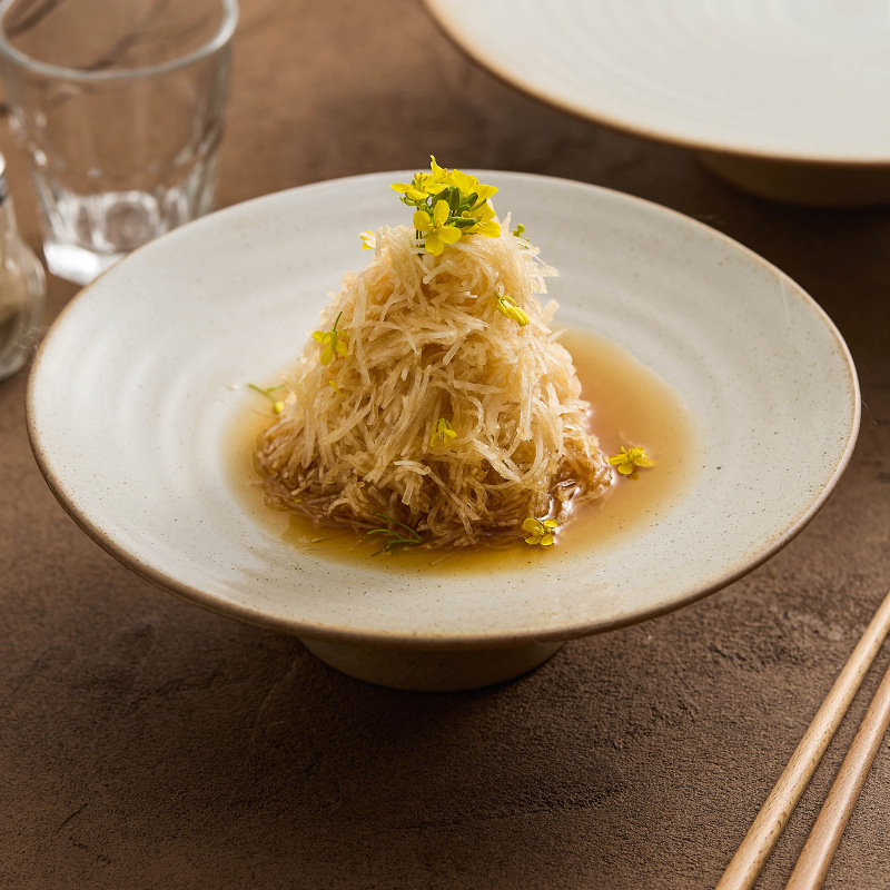 Đĩa hoa quả gốm thô, đĩa chân cao, bộ đồ ăn khách sạn cao cấp, đĩa chân cao, đĩa đựng đồ kiểu Trung Quốc cổ điển, đĩa đựng đồ ăn nhỏ có ren