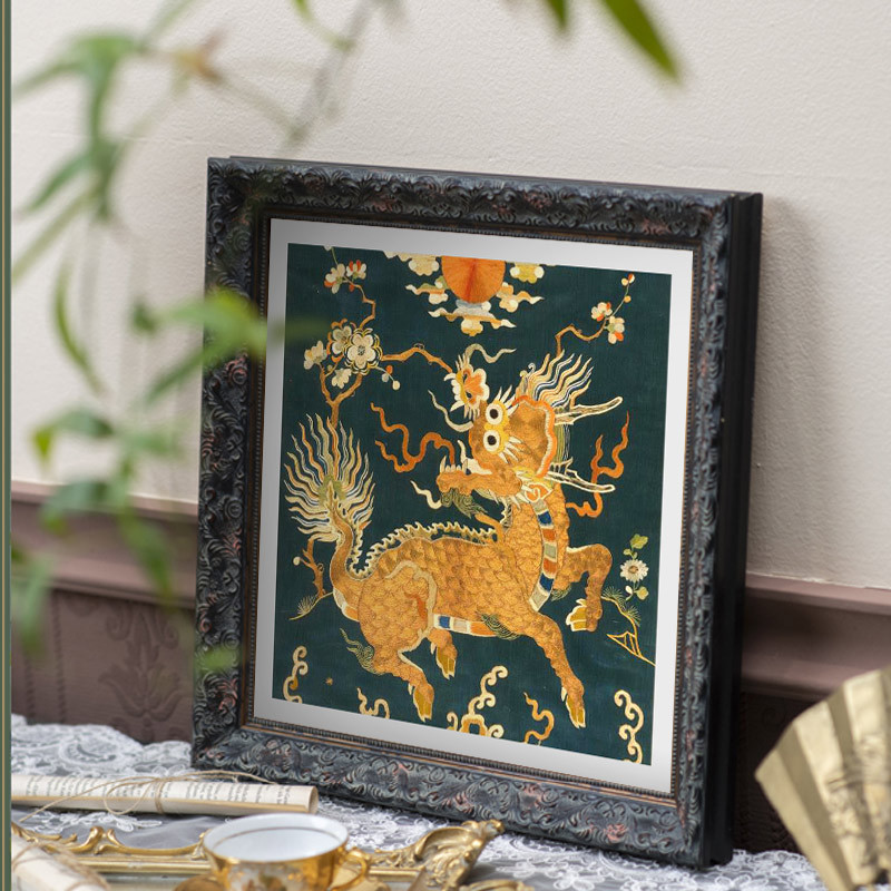 Ý nghĩa tốt lành của năm mới Phong cách Trung Quốc mới cổ đại, Tranh trang trí kỳ lân cá tính thích hợp, lõi phòng trà trái tim, khung tranh