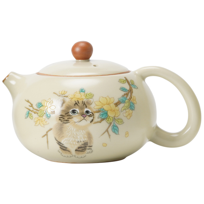 Ru Kiln Yellow Flower Mengmao Xi Shi Ấm trà gia dụng Bộ trà Kung Fu gốm sứ có thể mở một bộ hai cốc