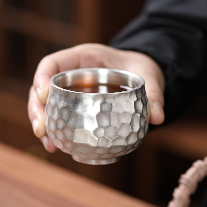 Bộ ấm trà Kung Fu 999 bạc sterling một ấm một cốc gốm hình búa nâng xà văn phòng quà tặng di động du lịch