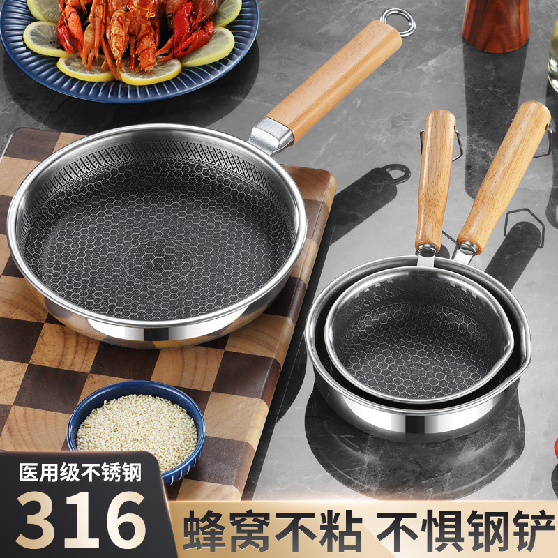 Chảo nhỏ inox 316L chảo chống dính chảo không tráng gia dụng chảo chiên trứng bếp gas bếp từ thông dụng