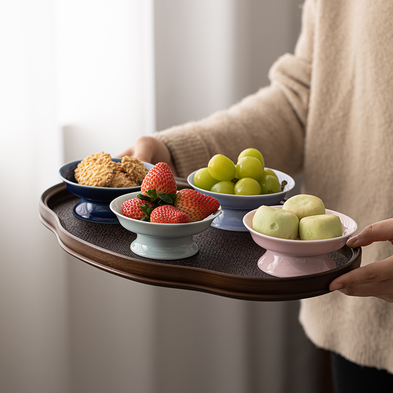 Khay trà Pinellia, đĩa trái cây bằng gốm, kích thước nhỏ, khay đựng đồ ăn nhẹ trong phòng khách, khay trái cây chân cao, khay đựng hạt