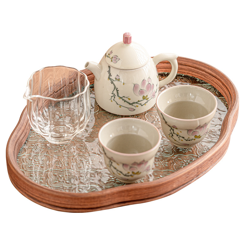 Ấm Trà nữ hoa mộc lan vẽ tay, bộ ấm trà, Bộ ấm trà Kung Fu, Bộ trà cao cấp Trung Quốc, một ấm hai cốc, túi lưu trữ