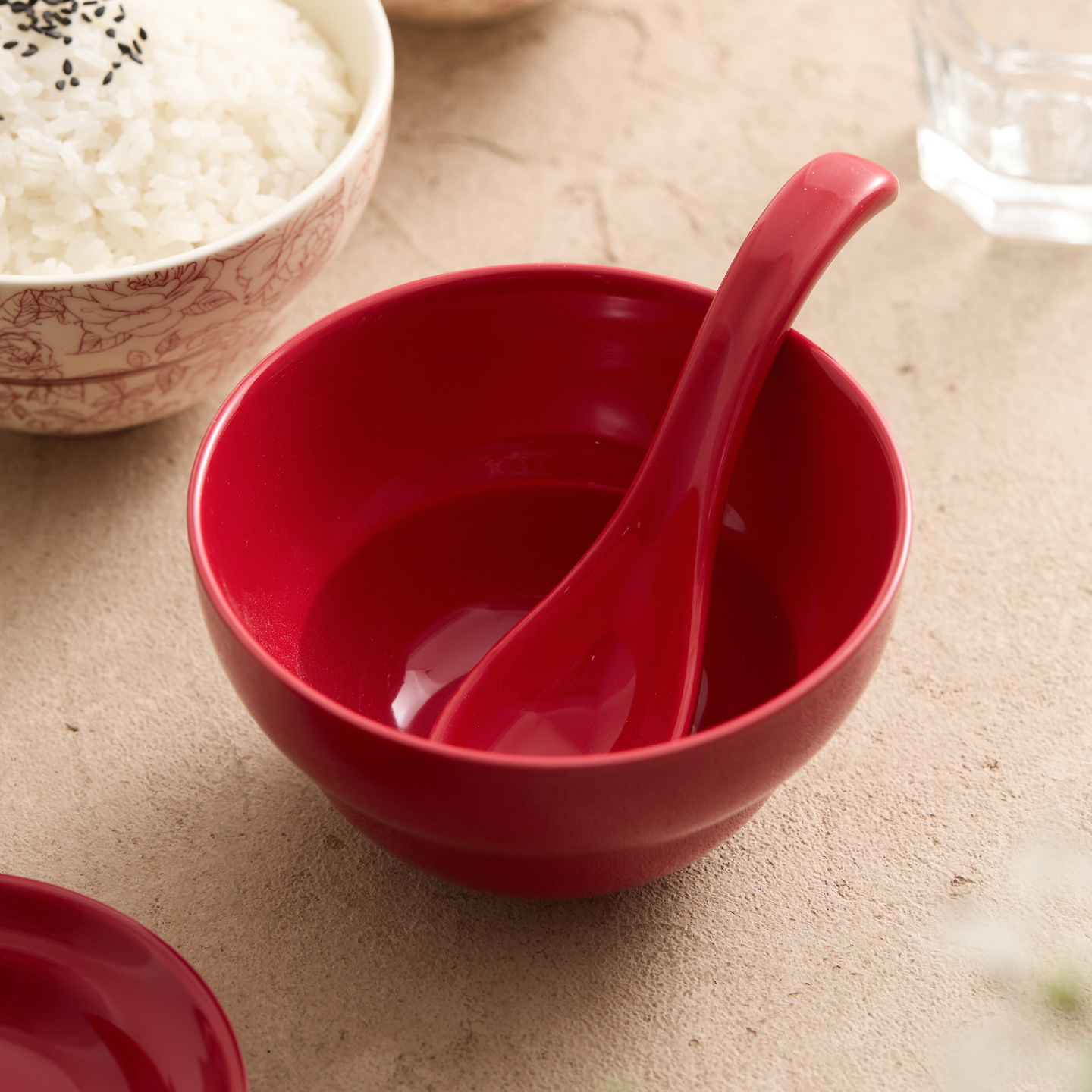 Bát hoa hồng đỏ bát cơm gốm bát cơm cá nhân bát súp gia đình cao cấp bát nhỏ màu men đồ ăn