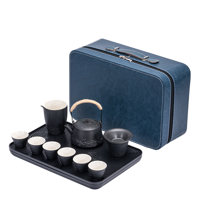 Bộ trà Kung Fu du lịch Nhật Bản bộ nhỏ khay trà đơn giản gia dụng cốc trà gốm sứ túi xách tay ngoài trời