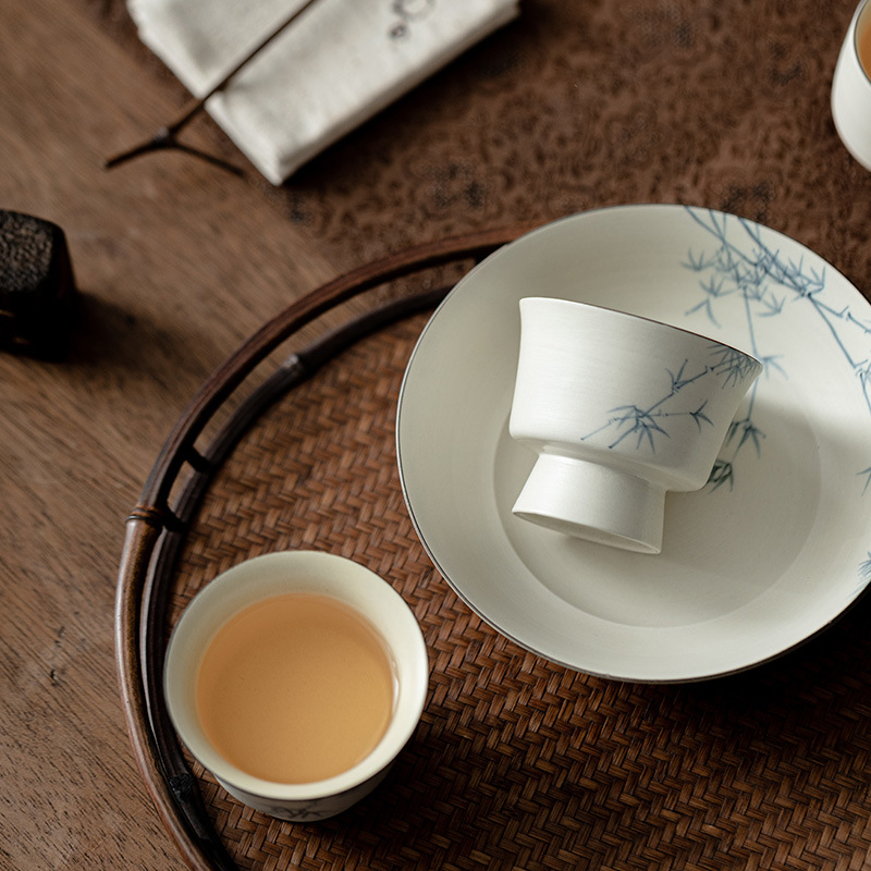 Cốc mặt trăng bằng tre mực vẽ tay màu trắng hồng cốc trà cốc trà trà cốc chủ nhân cổ điển sang trọng nhẹ cốc đơn