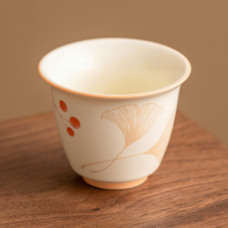 Cốc kiểu đồng hồ bạch quả màu be, cốc trà gốm sứ, cốc chủ nhân, cốc trà Kung Fu, cốc trà chuyên dùng để uống trà gia dụng