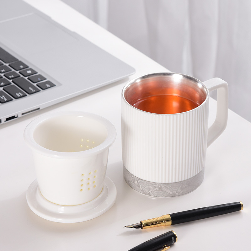 Cốc lọc sứ trắng Dehua cốc tách nước trà Cốc pha trà văn phòng cốc Bạc Nam Nữ cốc nước gốm sứ giá trị cao