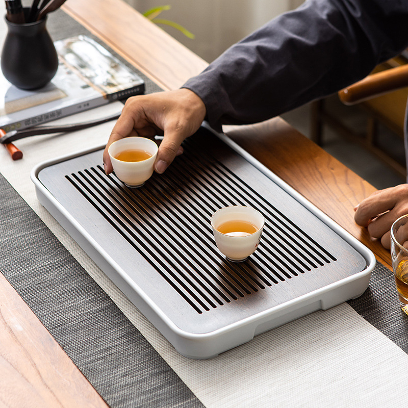 Khay trà tre kiểu Nhật, khay trà melamine, bộ trà kungfu, phụ kiện trà đạo, khay nhỏ, khay đựng nước, khay pha khô đơn giản