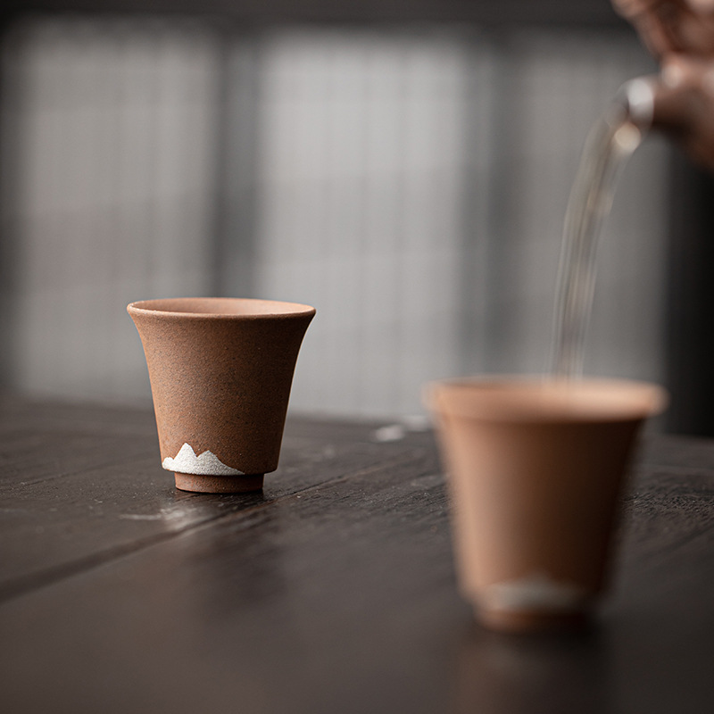 Kongjizhai Lao Rock Mud Far Mountain Cup Cốc trà gốm thô kiểu Nhật Bộ trà Kung Fu Cốc trà Cốc đơn Cốc chủ nhỏ