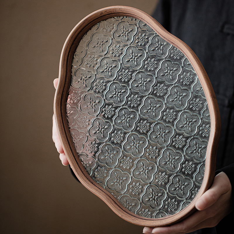 Khay pha khô thủy tinh hoa Thu hải đường, khay pha trà loại nhỏ, khay đựng trà, khay đựng trà, khay đựng trà, khay đựng hoa quả khô, khay đựng đồ