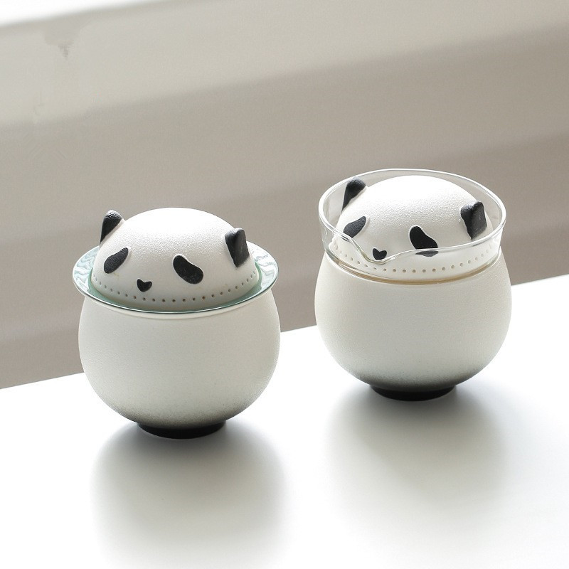 Panda Kuaike Cup Du lịch Một bình ba cốc Bộ trà cầm tay Cốc nước gốm sứ Cốc cốc cốc dễ thương Bộ trà hoạt hình tặng quà