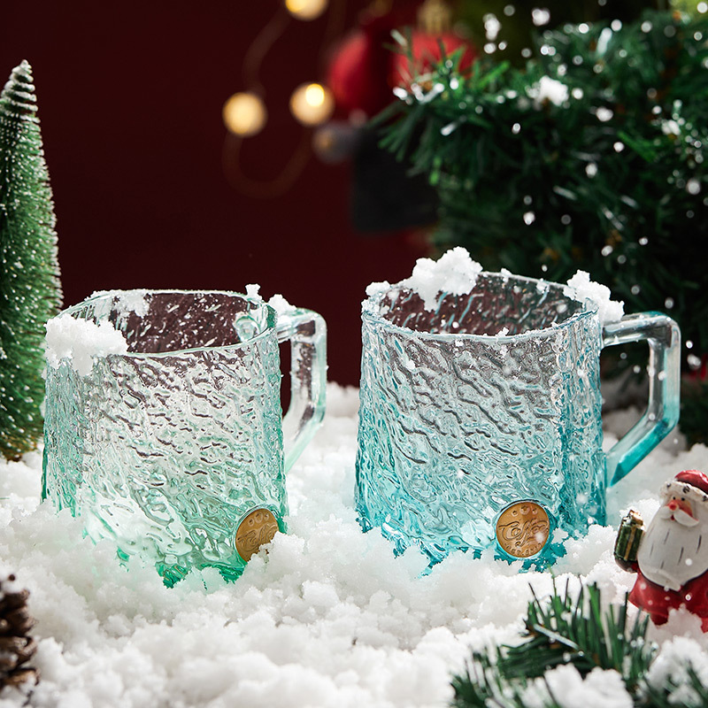 Cốc thủy tinh Xuanbing cốc cà phê sữa nữ giá trị cao cốc uống nước trong suốt gia dụng có tay cầm giáng sinh 2023 mẫu mới