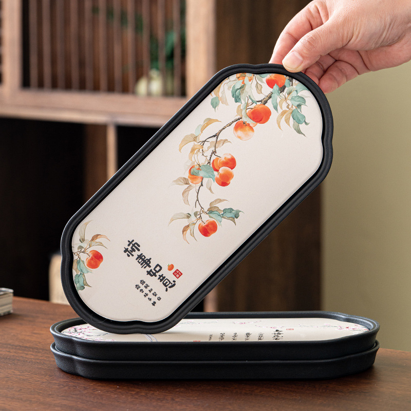 Khay bong bóng khô kiểu Trung Quốc, bàn trà nhỏ hút nước hình vuông đơn giản cỡ nhỏ sáng tạo, khay trà gốm sứ thoát nước gia dụng
