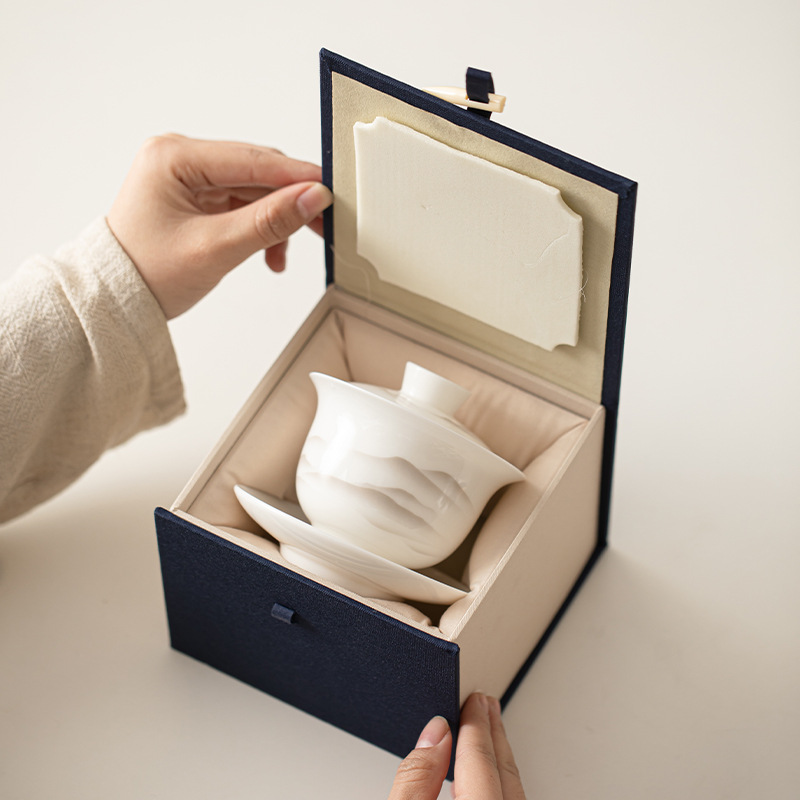 Mỡ cừu, Ngọc Bích, mực sứ, núi xa, bát có nắp Sancai, bộ trà Kung Fu gốm sứ, bát uống trà, tách trà lớn, dụng cụ pha trà đơn