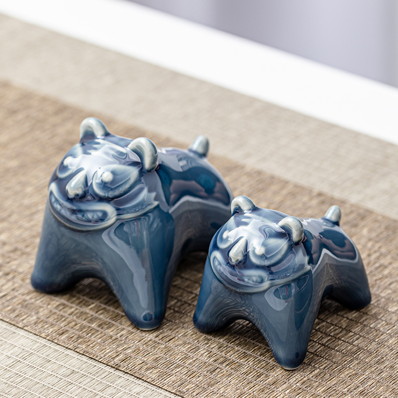 Đồ trang trí hổ thú cưng dễ thương Đồ thủ công bằng gốm sứ tráng men màu xanh