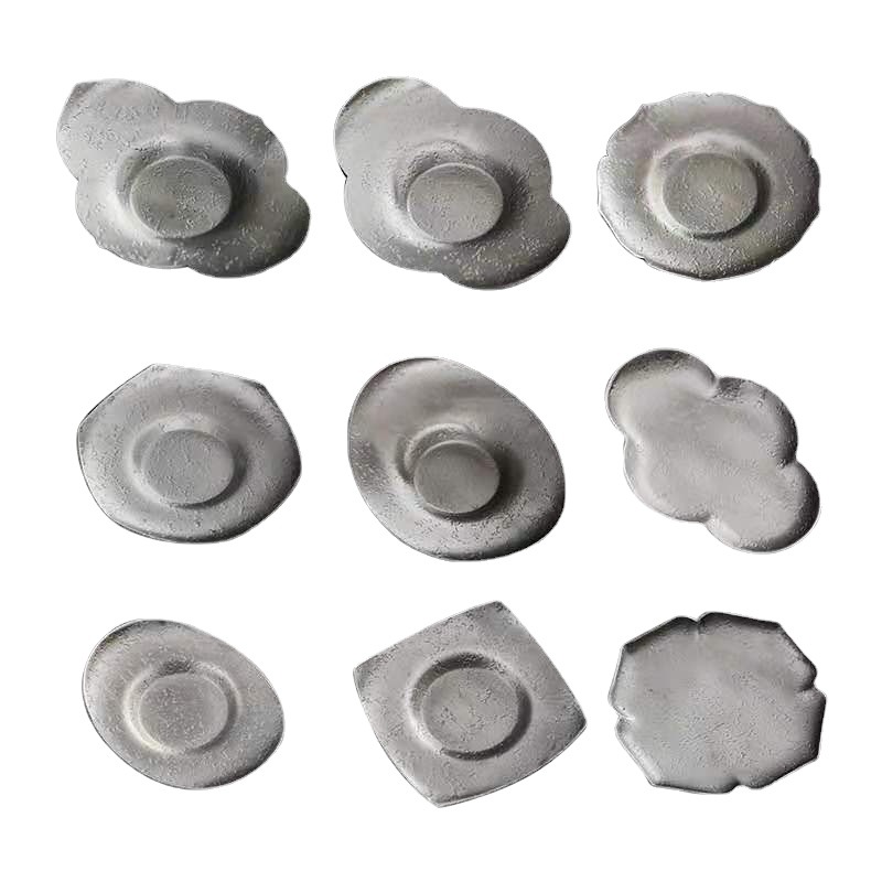 Lót cốc thiếc nguyên chất Lót cốc trà kiểu bạc có vân tay búa kiểu Nhật Phụ kiện trà đạo Kung Fu pha khô