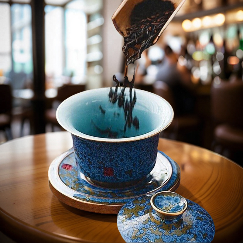 Bộ tách trà ba món cao cấp của Suyuan Zhang Jinxie, bát trà bằng gốm thủ công, bộ trà kung fu đơn giản làm quà tặng.