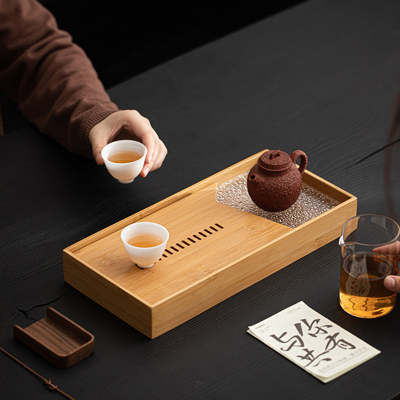 Khay trà pha khô, khay đựng trà Kung Fu gia dụng, Khay trà tre, khay trà hiện đại, đơn giản, khay thoát nước, Biển Trà loại nhỏ