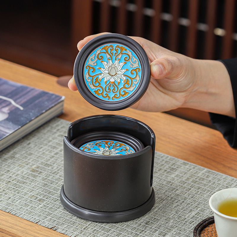 Retro giả men màu cách nhiệt chống bỏng Coaster văn phòng cao cấp Kung Fu trà trà giữ cốc Coaster