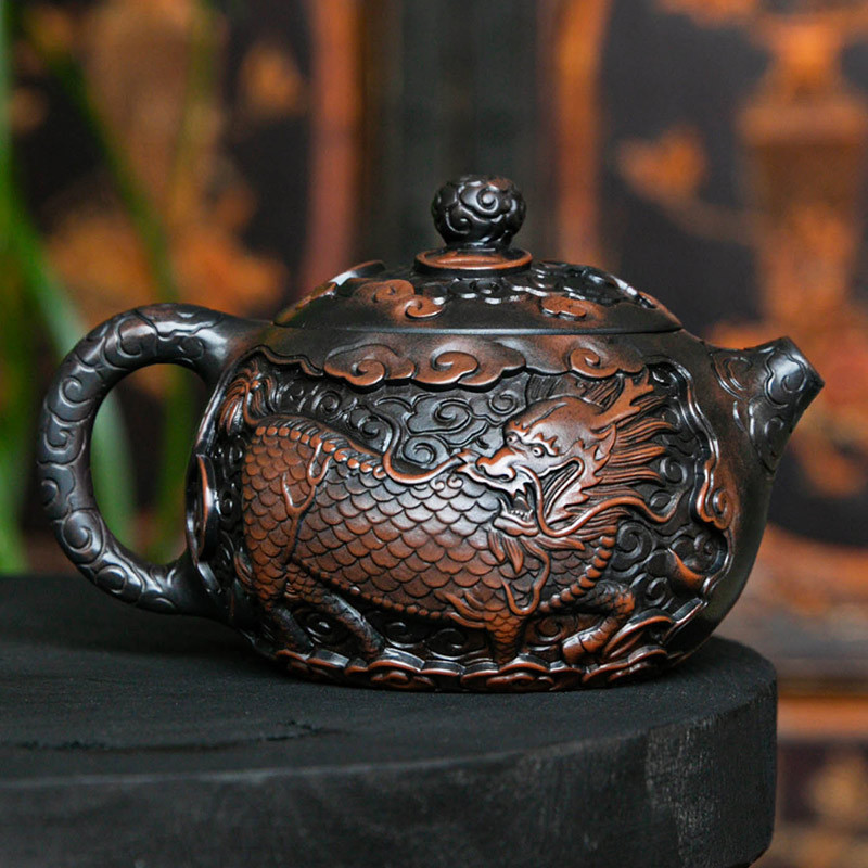 Bình sành tím Vân Nam Kirin Xi Shi chạm khắc thủ công bình pha trà Jianshui hoàn toàn bằng tay dụng cụ pha trà Kung Fu gia dụng