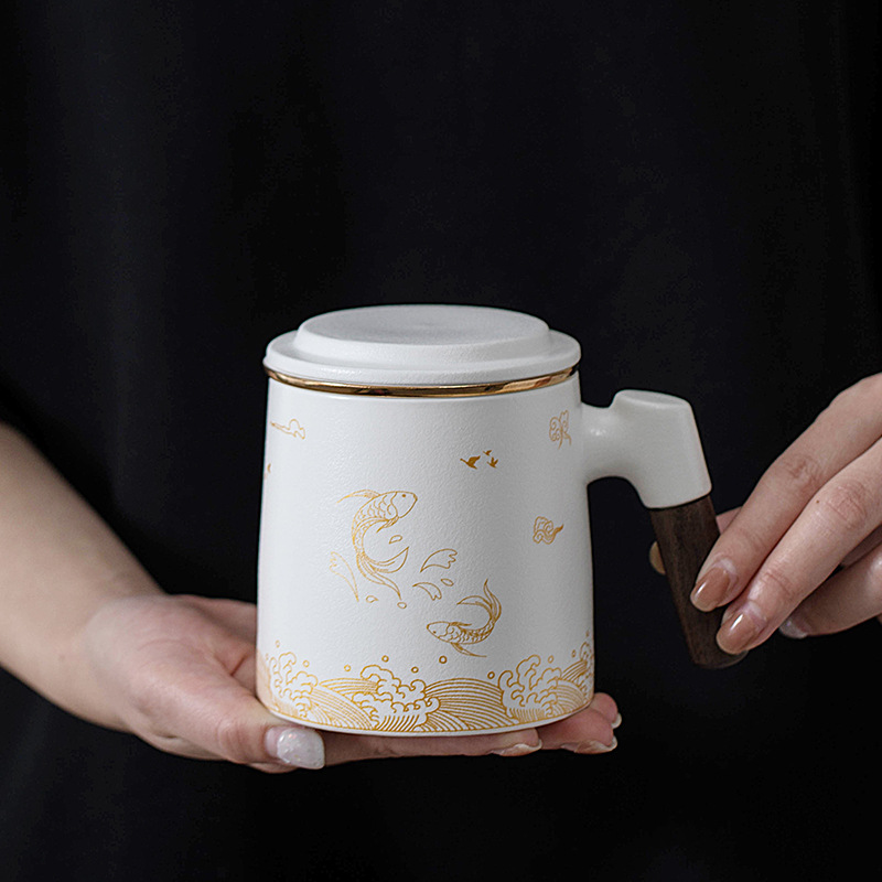 Cốc pha trà tách nước uống cốc sứ nam nữ dung tích lớn cốc văn phòng cốc nước lọc có nắp