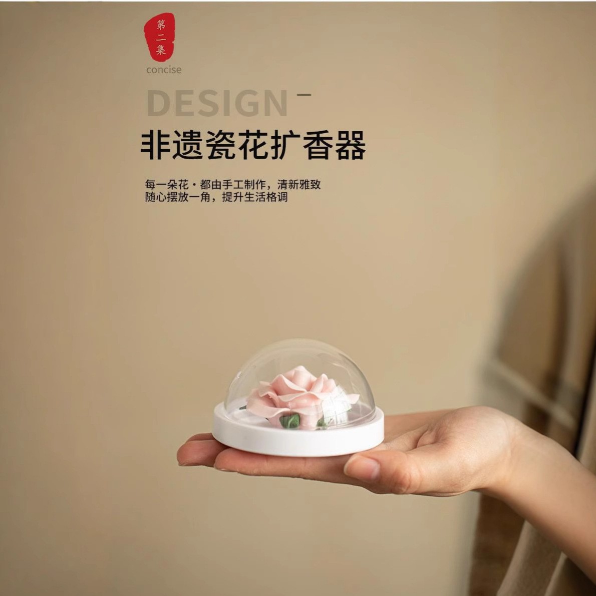 Máy khuếch tán hương hoa hồng sứ màu hồng đồ trang trí bằng tay Máy khuếch tán hương thơm bằng gốm