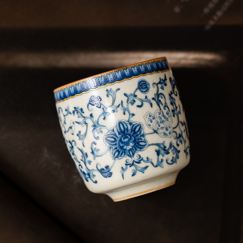 Cốc trà cá nhân hoa sen xanh và trắng Ruyao cốc chủ sở hữu cốc mở chuyên dụng cá nhân có thể nâng cốc đơn Kung Fu bán buôn cốc trà