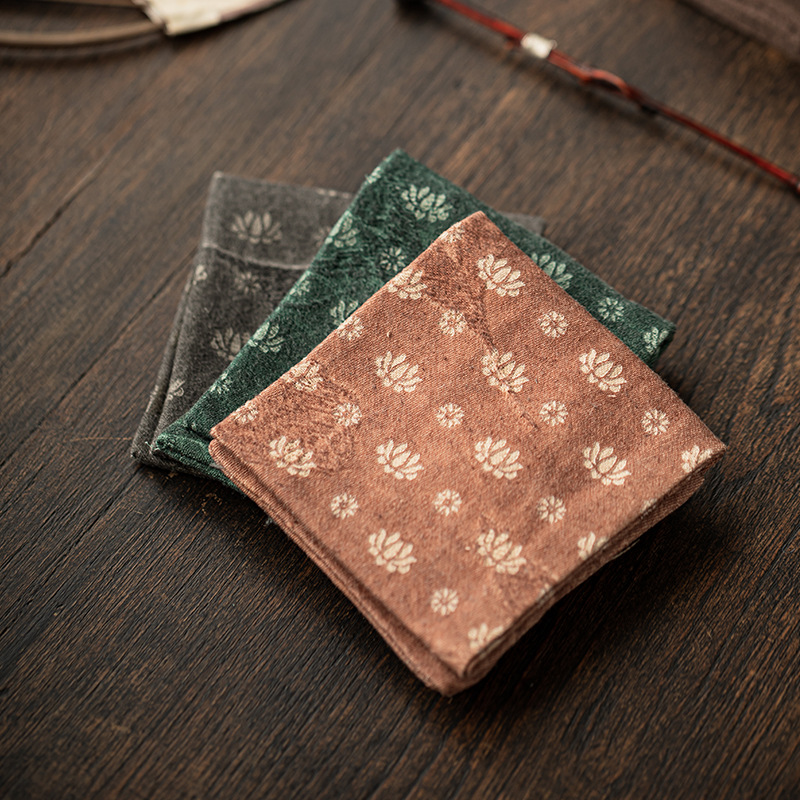 Khăn trà hoa sen xanh cổ điển đệm trà phụ kiện trà đạo khăn trà bong bóng hình chữ nhật bàn trà gia dụng thấm nước đệm ấm trà vải