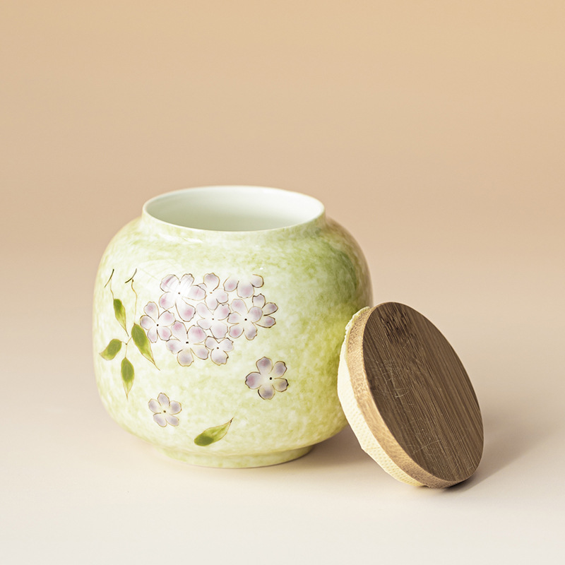 Vẽ tay hoa cẩm tú cầu trà bình hộ gia đình gốm sứ kín lọ chống ẩm lọ trà di động lưu trữ lọ trà mini kho