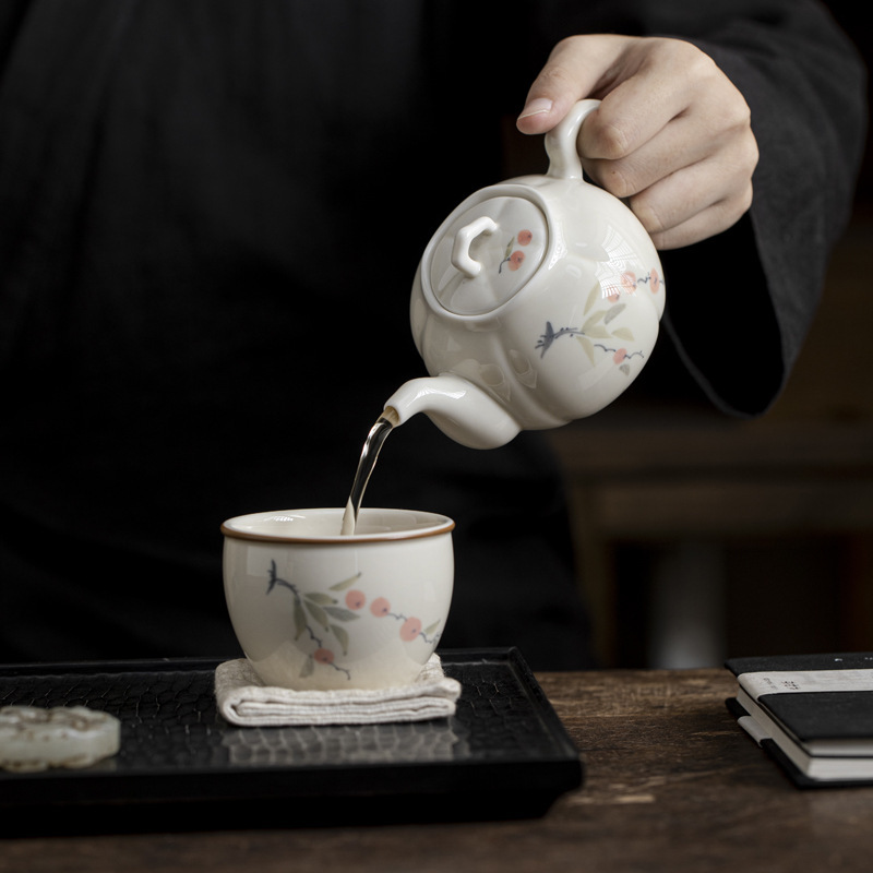 Ấm trà vẽ tay, hồng tráng men màu, ấm bí ngô Ruyi, ấm đơn cổ, dụng cụ pha trà gốm sứ gia dụng