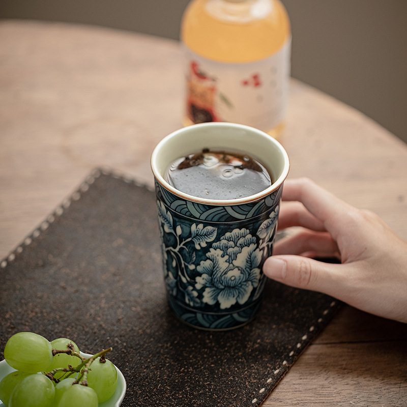 Cốc Coca hoa Ru lò cốc trà gốm thủ công cốc nước cốc nước mở miếng có thể nâng cao Bộ trà Kung Fu hộp quà