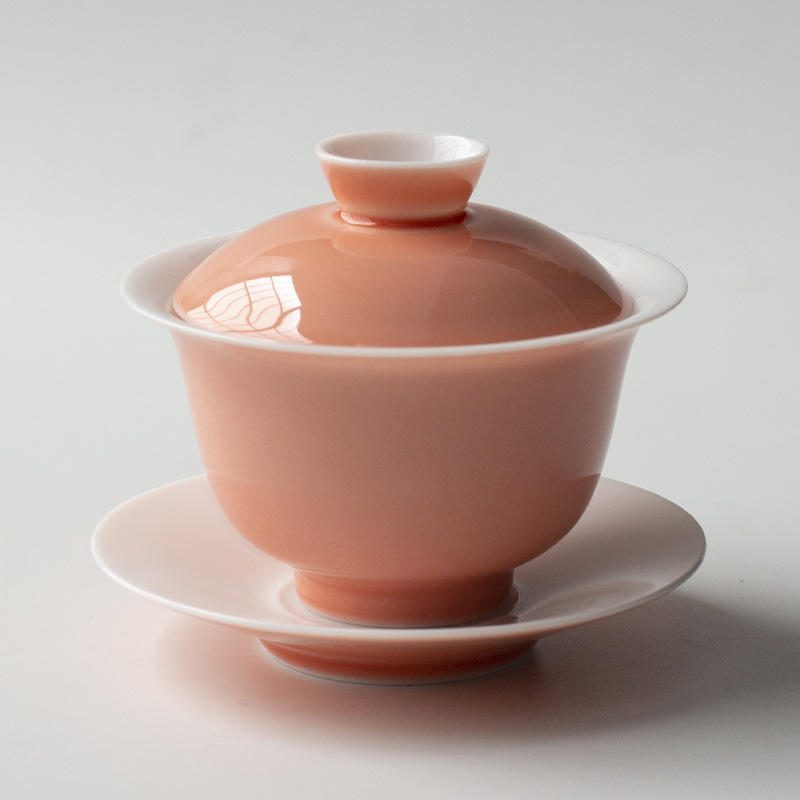 Tách trà gốm sứ Sancai màu hồng, có nắp, không nóng khi chạm, bộ ấm chén trà Kung Fu