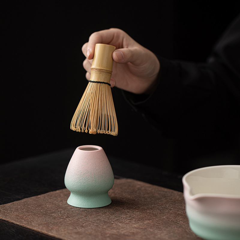 Gradient hồng xanh lá cây ren matcha bát trà bình trà đứng gốm sứ phụ kiện bình trà Nhật Bản đế bàn chải trà hỗ trợ trà đạo